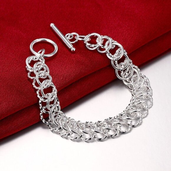 Fashion Sterling Silver 2 Layers Twisted Link Chain Bracelet with Diamond Cut Hi - Picture 4 of 4